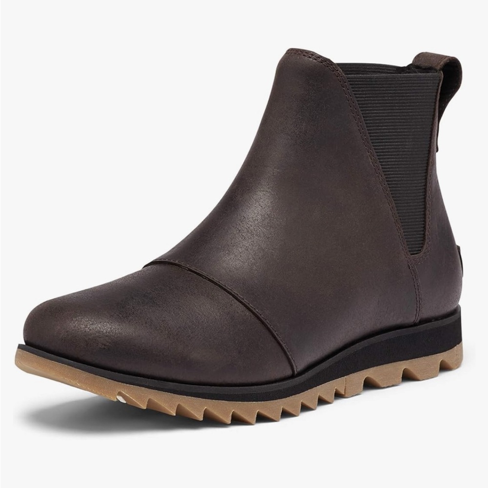 Sorel Women's Dark Brown Chelsea Ankle Booties with Tan Lug Sole